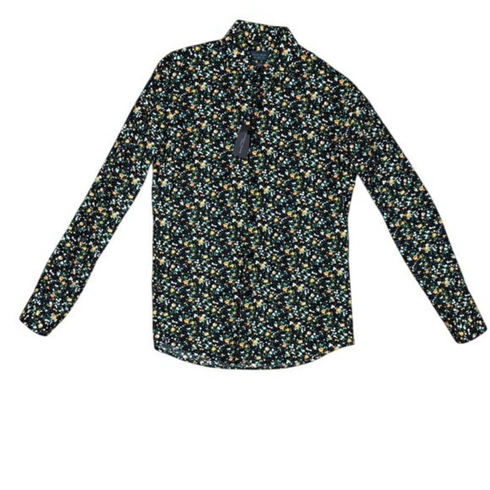 NWT Grand Frank‎ Stockholm Men's Slim Fit Floral Button Down Shirt Black 15.5 40